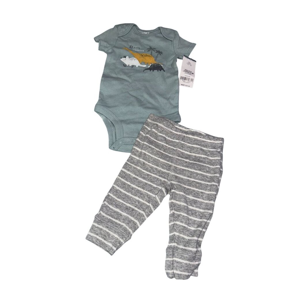 Carters Baby 2-Piece Outfit Dinosaur Print Bodysuit & Striped Pants 3M 100% Cott